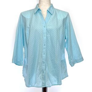 Columbia Plus Size Blue Stripe 3/4 Sleeve Blouse Top